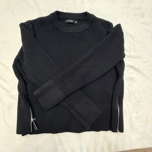 Annrabess Women Black Sweater Zipper Accents L Thumbholes Waffle EUC